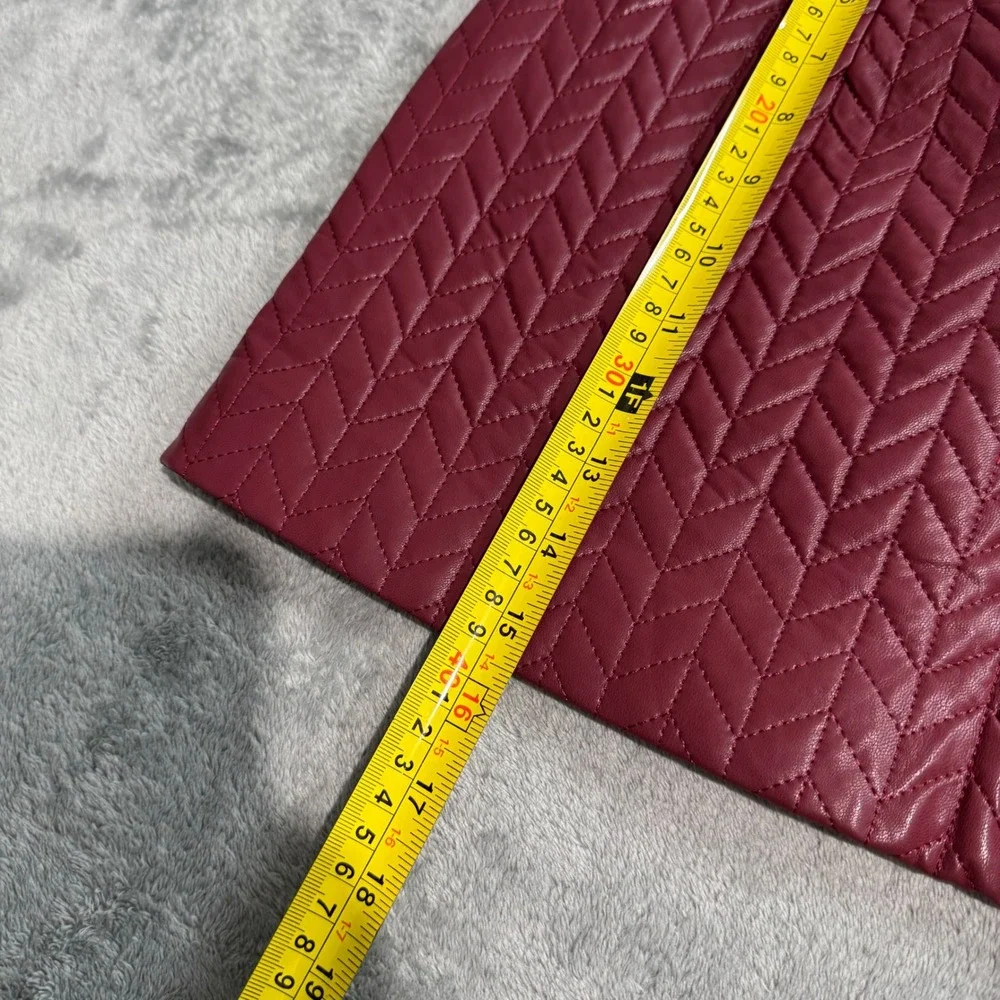 NEW Commense Burgundy Quilted Faux Leather Mini Skirt Chevron Wine Red Small